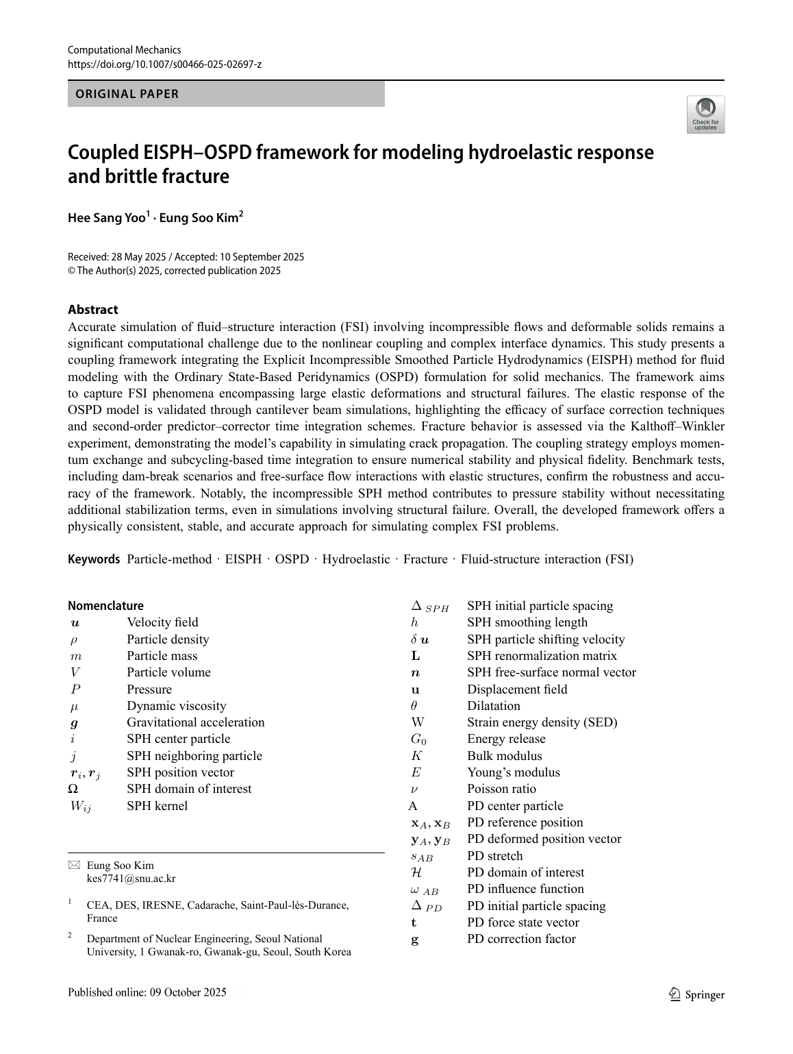 First page of the Computational Mechanics paper