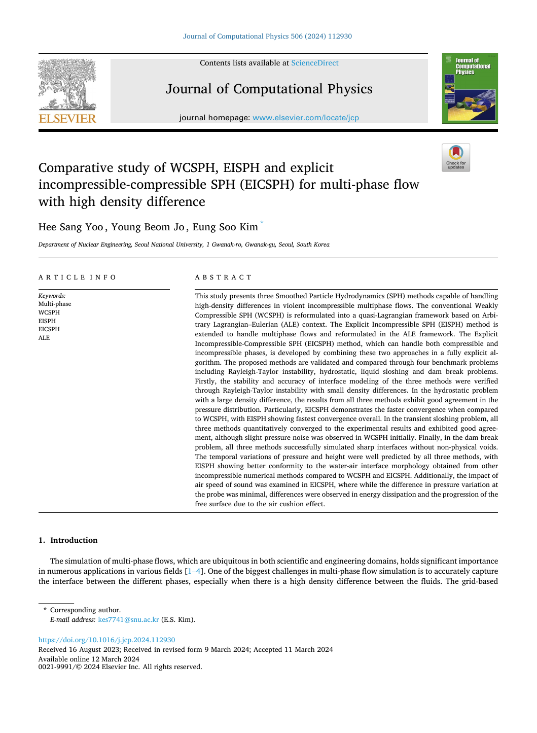 First page of the Journal of Computational Physics paper