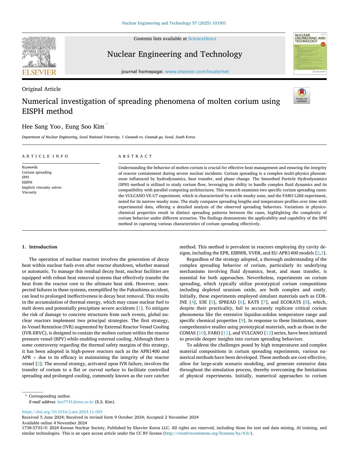 First page of the Nuclear Engineering and Technology paper